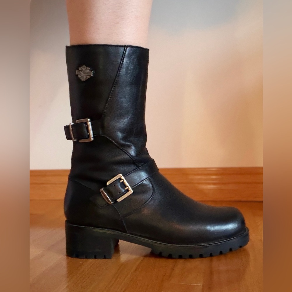 Harley-Davidson Black Leather Buckle Boots
